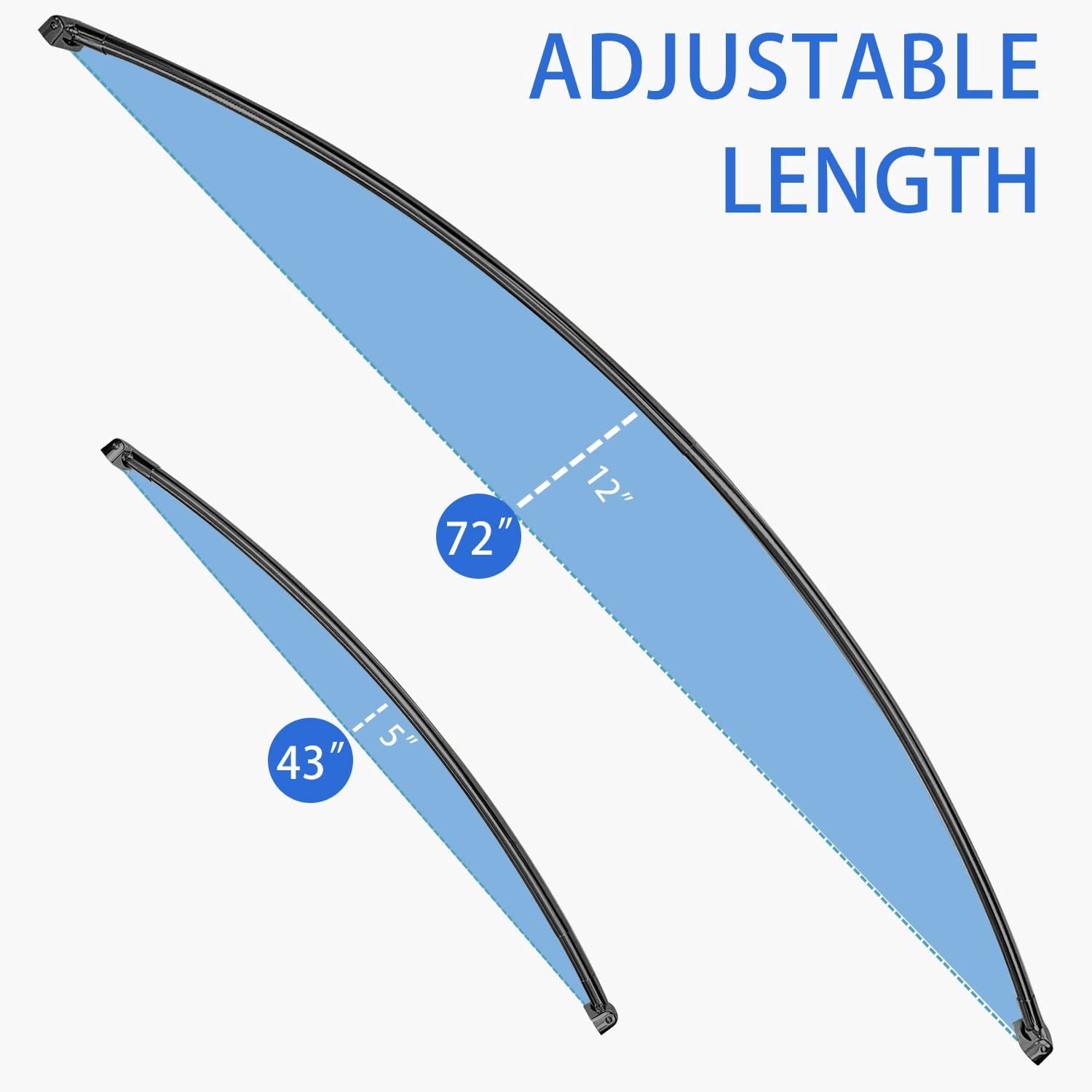Curved Shower Curtain Rod, Adjustable Arched Shower Curtain Rod, Stainless Steel SUS304 Rustproof Expandable Shower Cartain Rod for Bathtub. Black Color