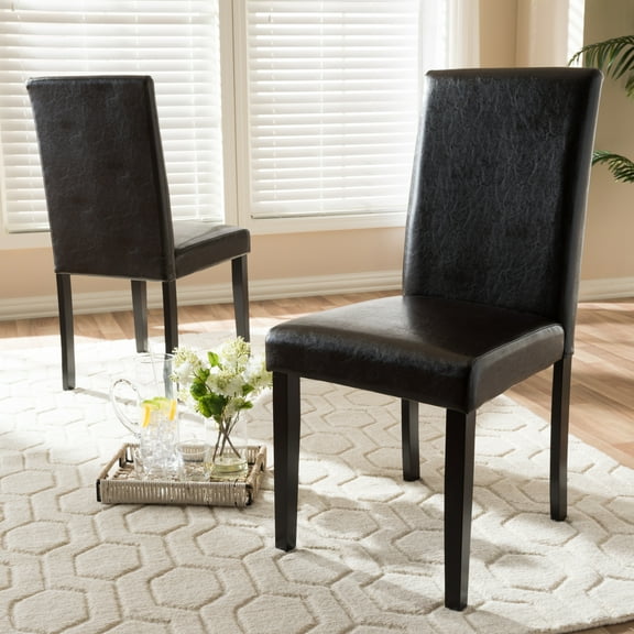 Dining Chairs - Dark Brown Faux Leather Set (2) - Modern Upholstered Seating (37.2" H)