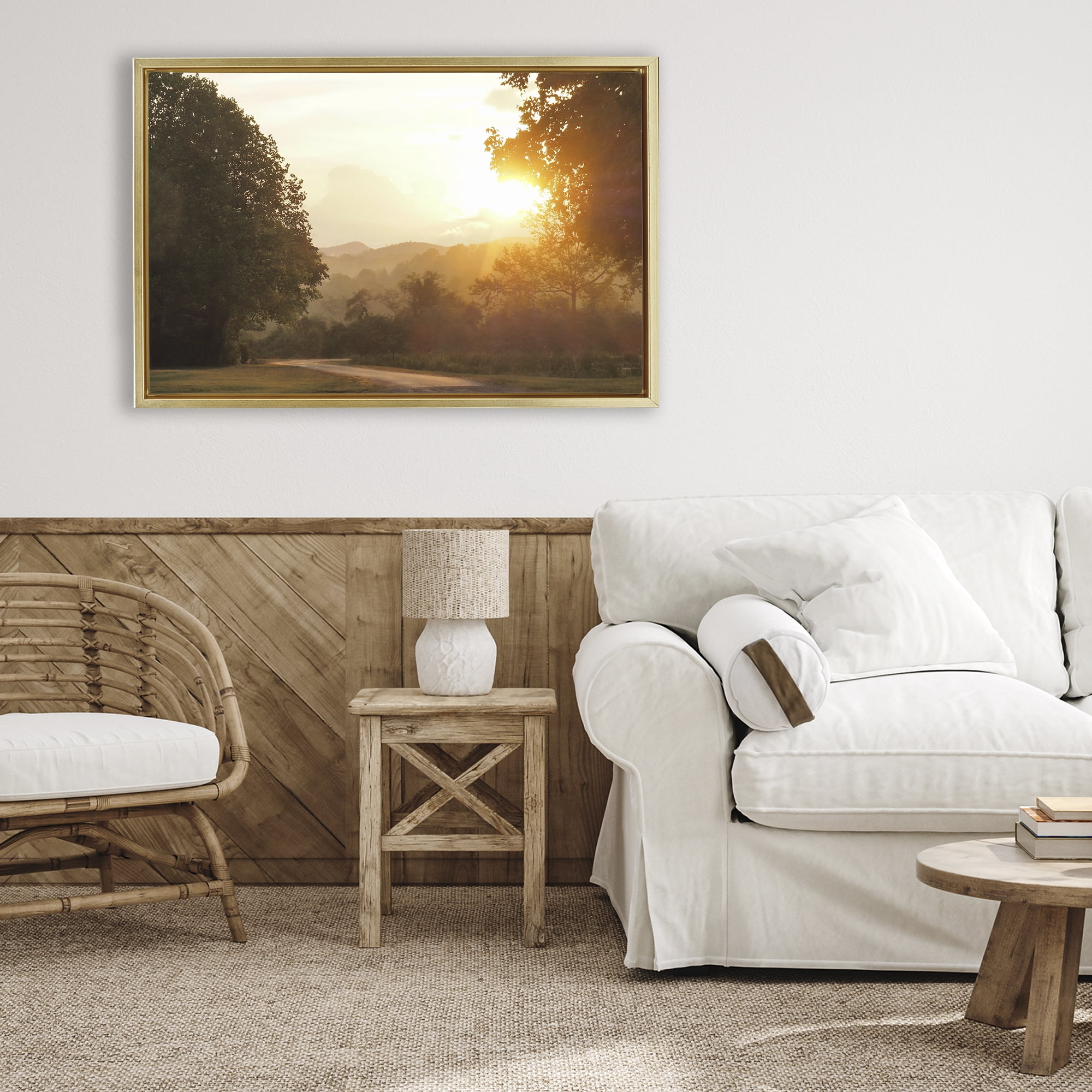 Stupell Industries Golden Morning Between Trees Gold Framed Floater Canvas Wall Art, design by Gail Peck