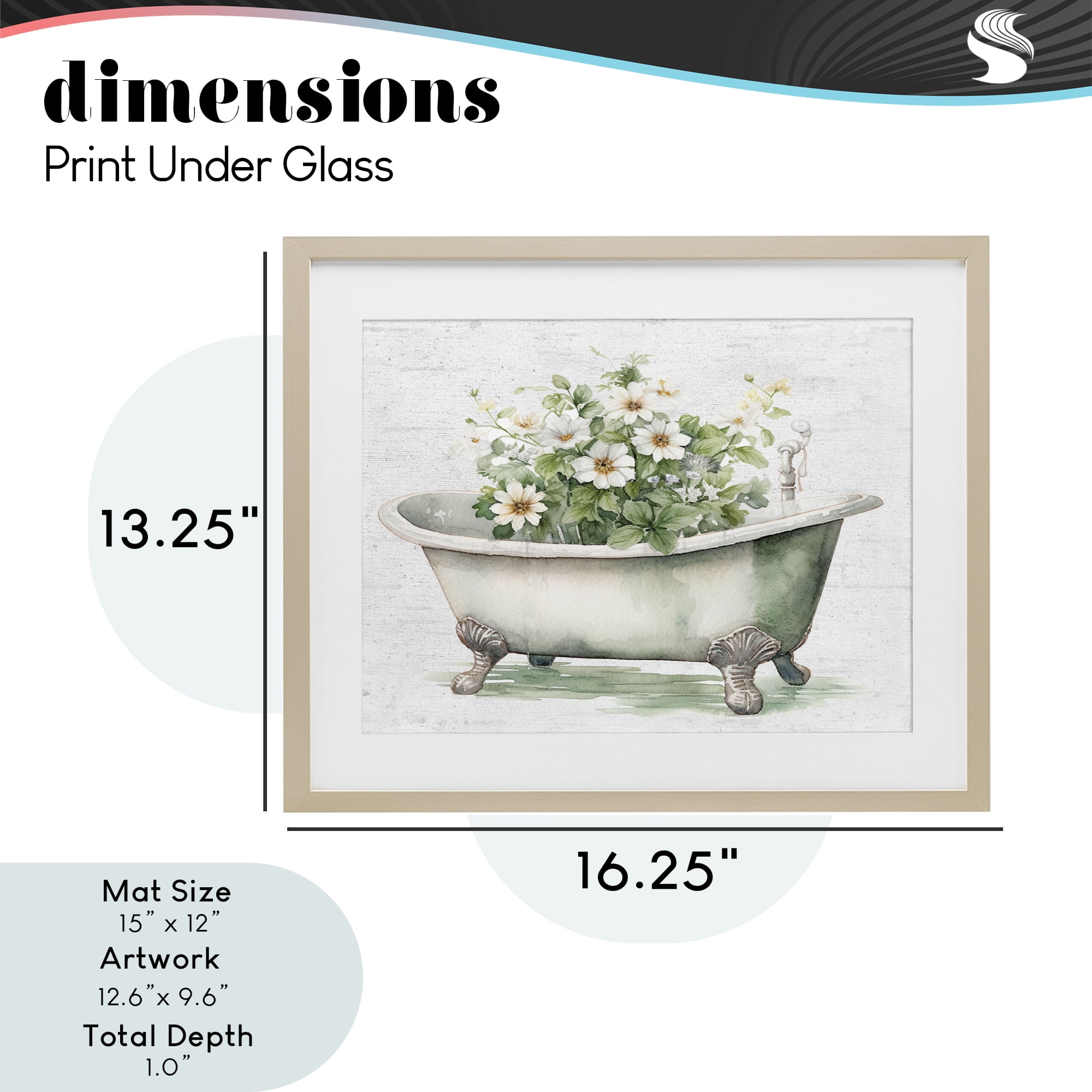 Boho Tub with Daisies Birch Framed Print Under Glass, design by Lettered and Lined