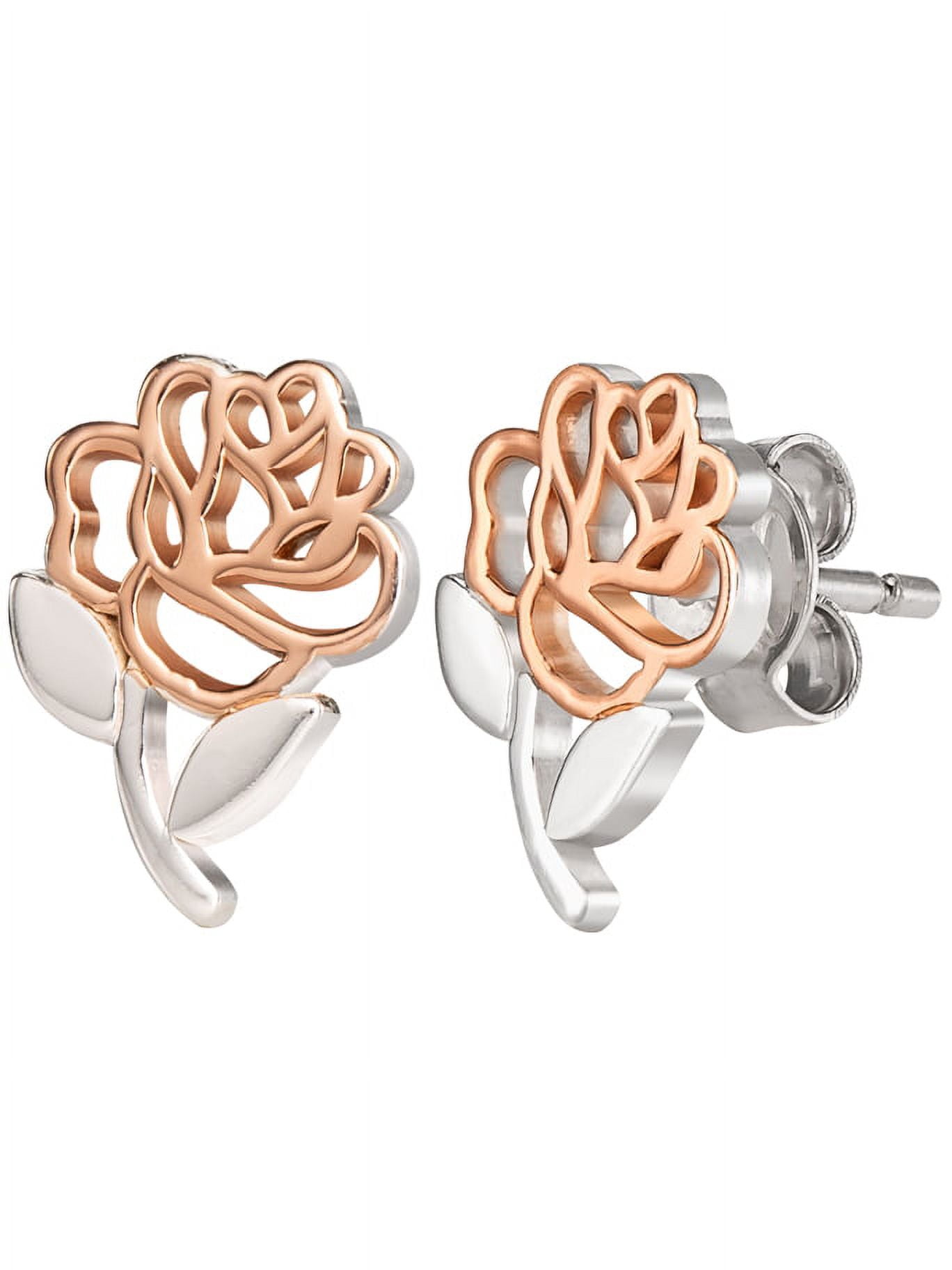 Disney Beauty and the Beast Sterling Silver 14kt Gold Plated Rose Stud Earrings