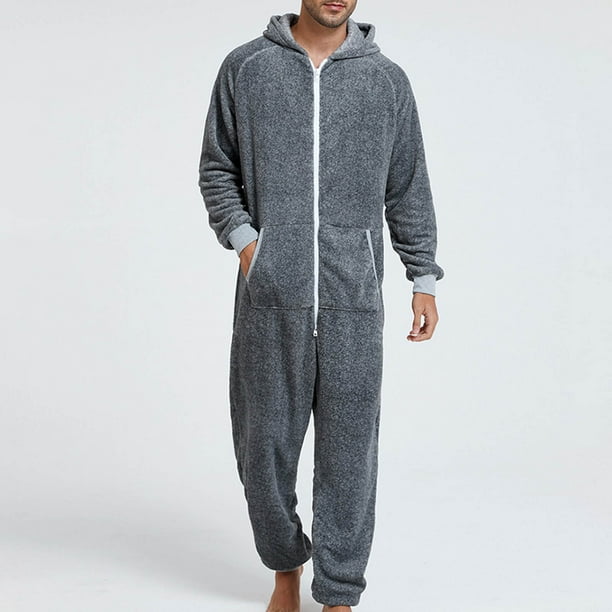 Pijama de camuflaje de terciopelo de doble cara con capucha informal para hombre traje unido con cremallera Pompotops oipoqjl29307 Walmart en linea