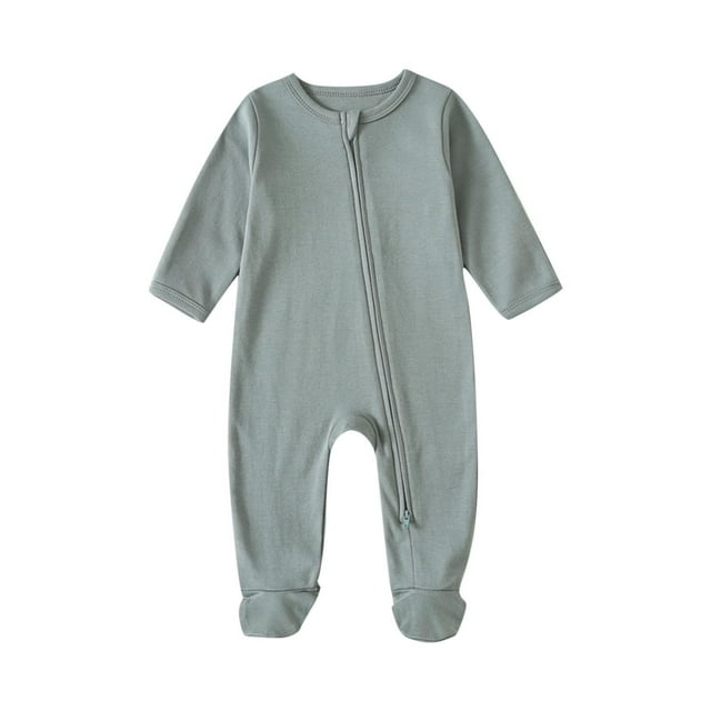 WRKEKC Barboteuse pour Bébé de Couleur Unie Col Ras du Cou Boutons-Pression à Pieds Manches Longues Épaissie Chaude Ajustée Confortable Automne Hiver Combinaison pour Garçons et Filles 3-18 Mois