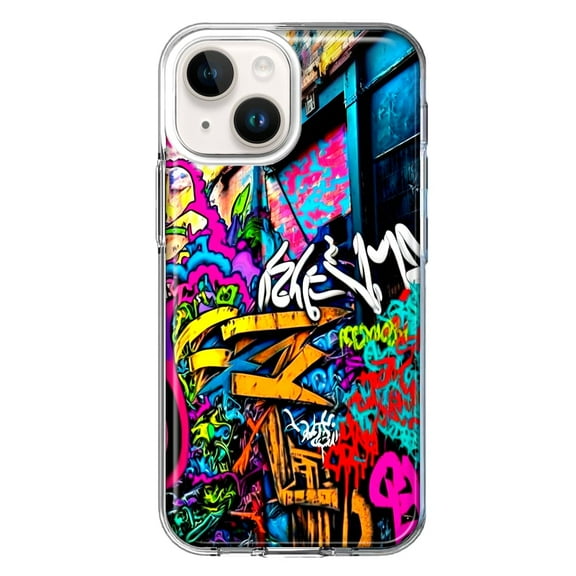 MUNDAZE Case for Apple iPhone 15 Plus Hybrid Shockproof Slim Hard Soft TPU Shell Heavy Duty Protective Phone Cover - Urban Graffiti Street Art Painting