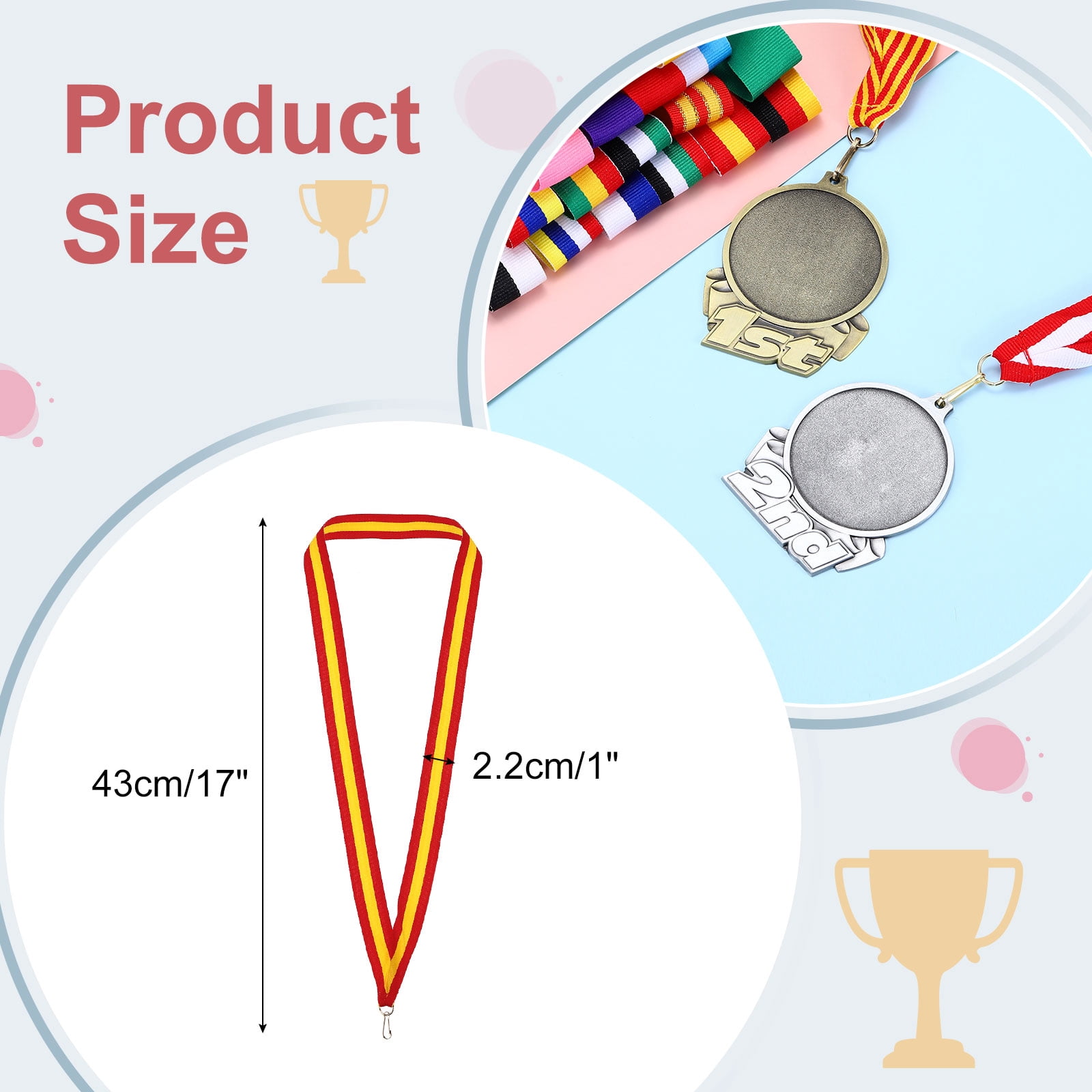 Uxcell Award Neck Ribbons with Snap Clips Polyester Medal Lanyards for Competitions Red/Yellow 66 Pack