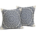 thumbnail image 2 of Dark Blue Mandala Pillow Covers 20x20 Set of 2 Modern Boho Ethnic Floral Pattern Decorative Throw Pillows Flower Outdoor Pillowcase Square Linen Farmhouse Cushion Case Decor for Couch Sofa Bed, 2 of 6