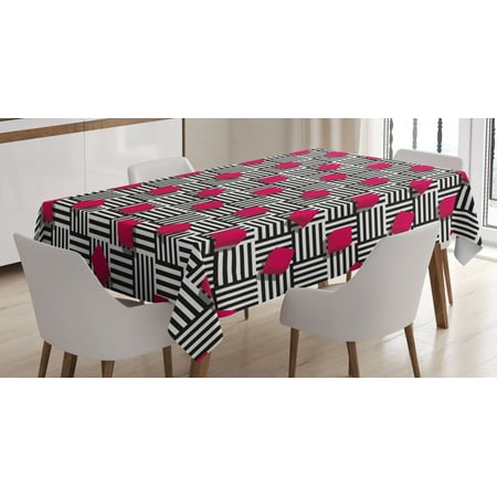 

Teen Room Decor Tablecloth Abstract Geometric Minimalist Lines and Square Cubes Artful Print Rectangular Table Cover for Dining Room Kitchen 60 X 90 Inches Magenta Black White by Ambesonne