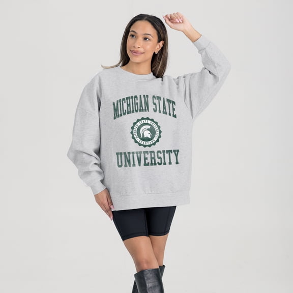 Women's Gameday Couture Steel Michigan State Spartans Oversized Good Vibes Premium Fleece Drop Shoulder Pullover