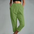 thumbnail image 4 of Capri Pants for Women Elastic High Waist Cotton Linen Straight Leg Pants Solid Casual Baggy Summer Cropped Trousers, 4 of 6