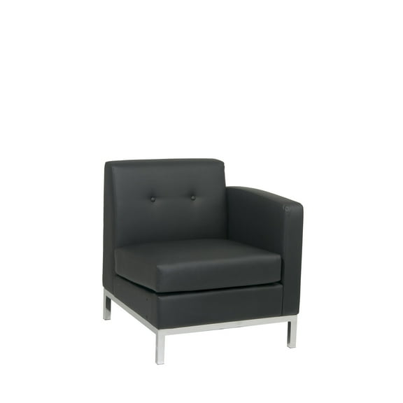 OSP Home Furnishings Wall Street Single Armchair RAF. Black Faux Leather.