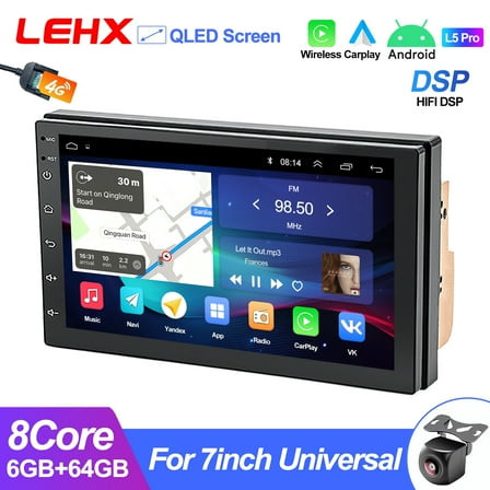 LEHX L6 Pro 4G LTE 8 Core Universal 7inch Double Din HIFI DSP Car Stereo 6G 64G Android 15 Wireless Carplay  Android Auto QLED Screen Radio Bluetooth GPS WiFi