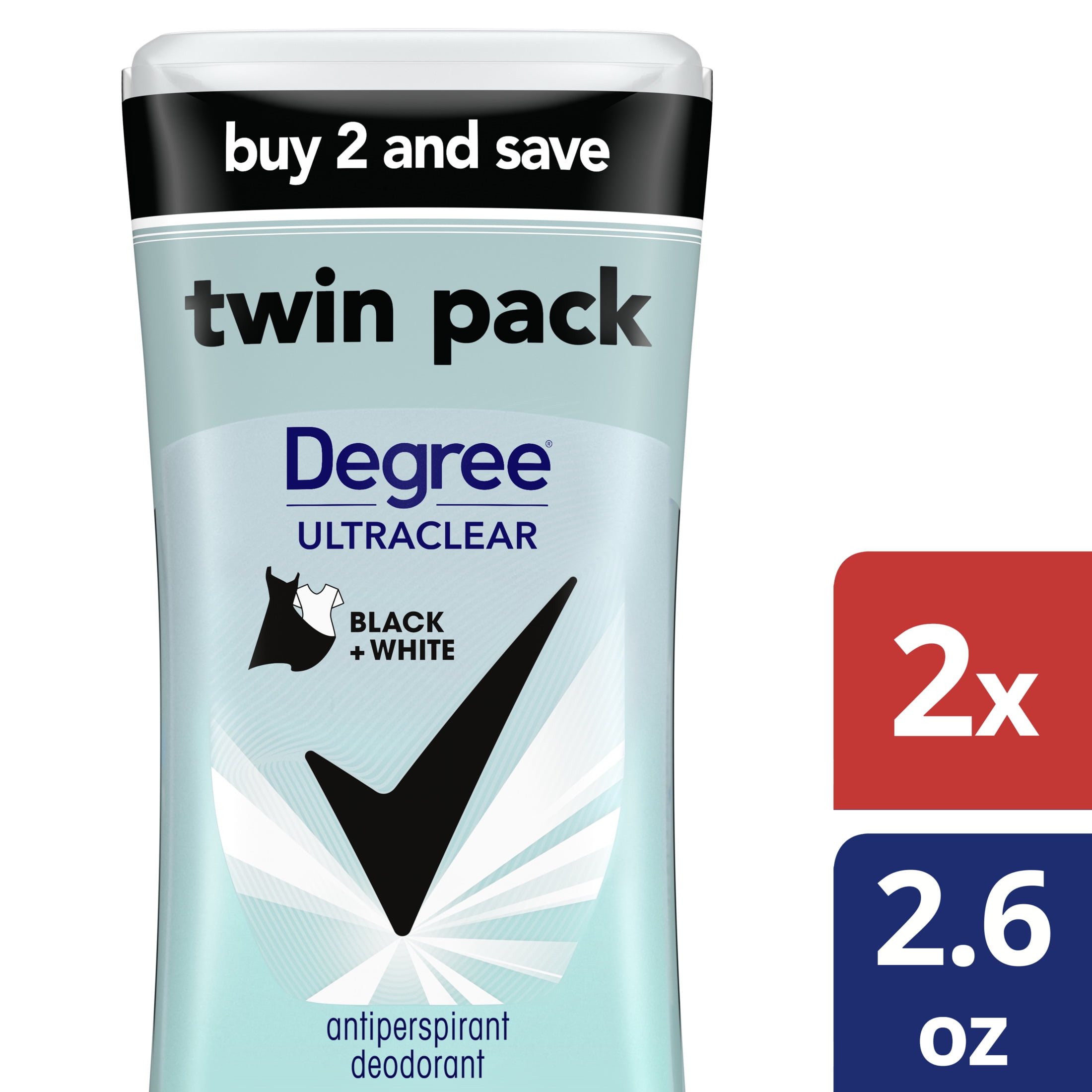 Degree UltraClear Antiperspirant Deodorant Black+White, 2.6 oz, Twin Pack