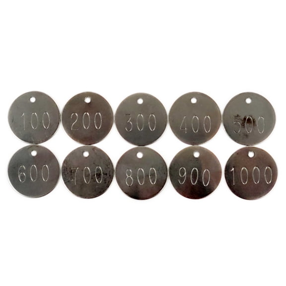 1.25" Round Stainless Steel Tags Numbered 001 - 1,000 (Pack of 1,000 Tags)