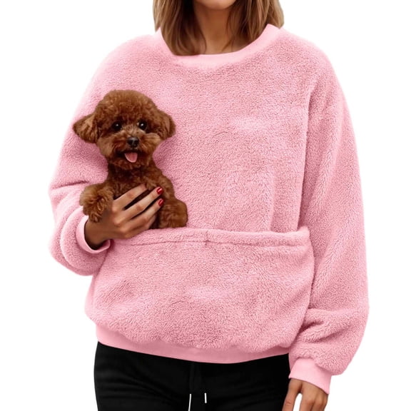 Oversize Pet Pouch Hoodies for Women Pet Carrier Kangaroo Pouch Crewneck Sweatshirts with Large Pocket