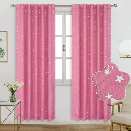 Rod Pocket And Back Tab Blackout Curtains For Kids Bedroom Sparkly Star Printed Thermal Insulated Room Darkening Curtain Nursery 42 X 63 Inch 2 Panels Navy Blue Canada Tab Blackout Curtains, Room Darkening Curtains For Nursery