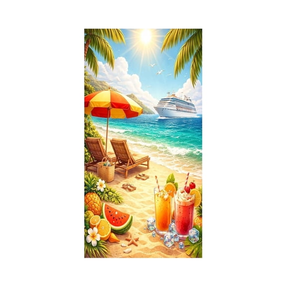 Summer Door Curtain Banner 35.4.86 Inch Polyester Material Cruise Boat Beach Drinks Tropical Fruit Decoration Hanging Suitable For Family Courtyard Parties