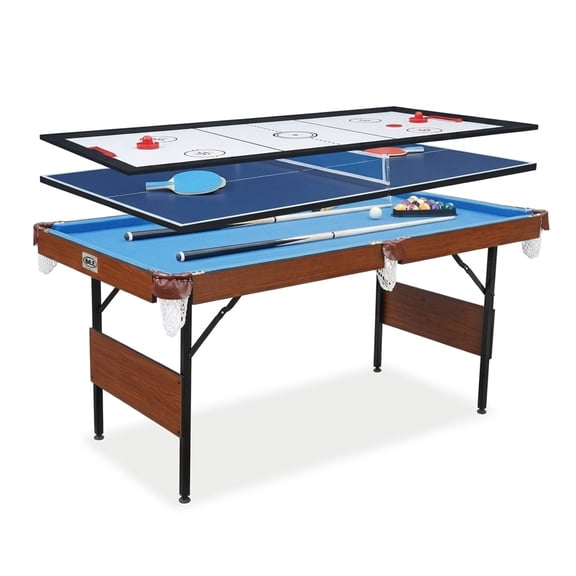 RACK Crux 55 in Folding Billiard/Pool Table (Blue 3-in-1 Multi Game)
