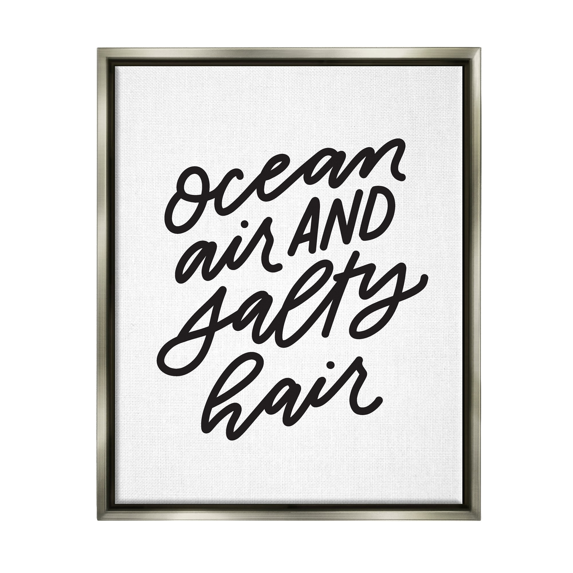 Stupell Industries Ocean Air Salty Hair Beach Lover Calligraphy Graphic Art Luster Gray Floating Framed Canvas Print Wall Art, Design by Leah Bisch