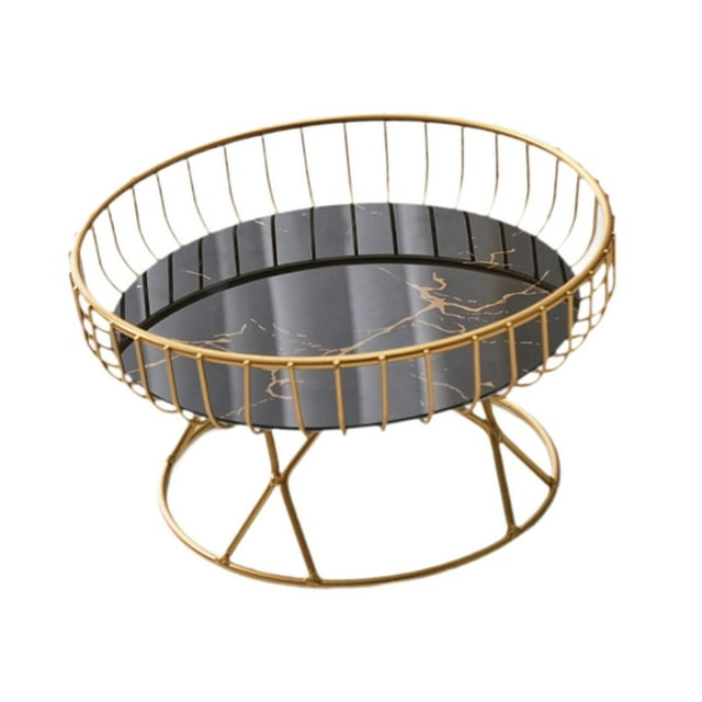 Cuenco de alambre de hierro para servir frutas, frutero redondo, bandeja para aperitivos y verduras. Oro negro s