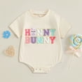thumbnail image 2 of Nwiuh My First Easter Baby Girl Boy Outfit Short Sleeve Bunny Shirt Onesie Bubble Romper Newborn Easter Clothes (Beige, 3-6 Months), 2 of 3
