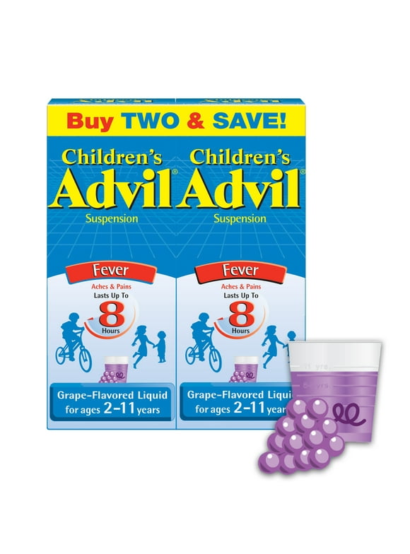 Children's Advil Liquid Suspension Fever Reducer/Pain Reliever (Ibuprofen) 2-Pack In Grape Flavor 100Mg 2-4 Fl. Oz. Boxes