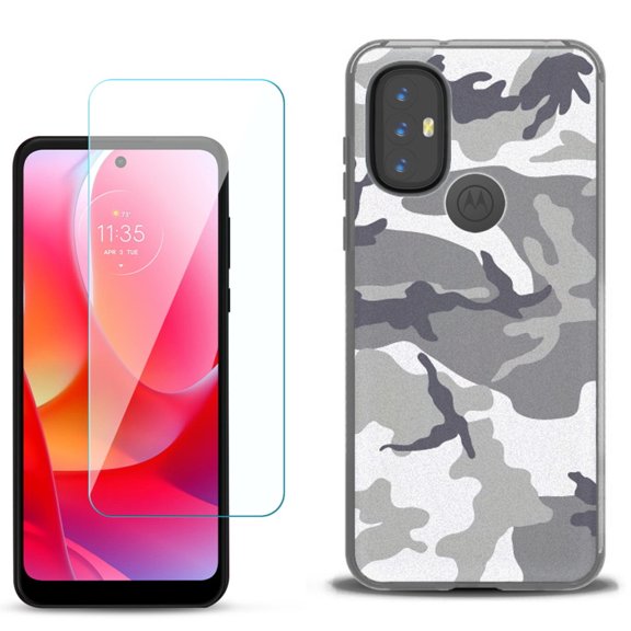 Slim-Fit Gel TPU Phone Case for Motorola Moto G Power 2022, with Tempered Glass Screen Protector, by OneToughShield ® - Urban Camo