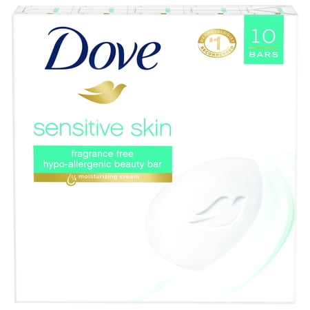 Dove Sensitive Skin Beauty Bar, More Gentle than Bar Soap, 4 oz, 10 Bar