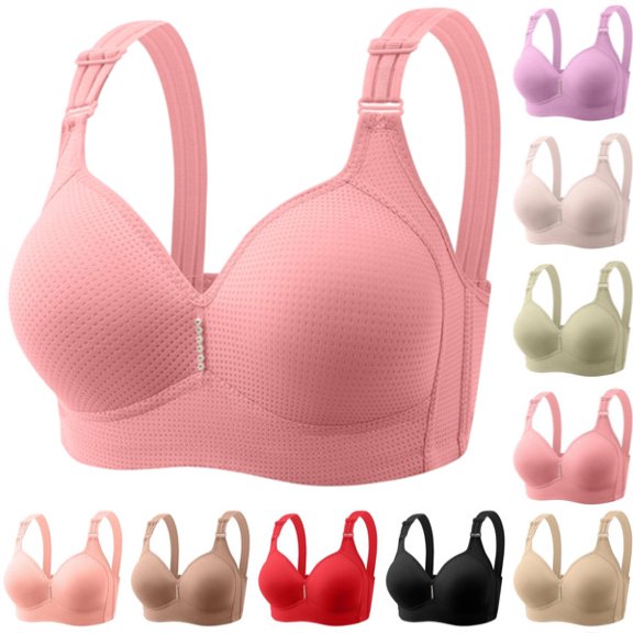 Push Up Bras for Older Women No Underwire Plus Size Wide Strap Wireless Bra Everyday Full Coverage Bras (Light pink)