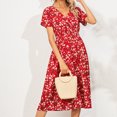 thumbnail image 1 of Vestido Casual Vestidos de playa para mujer Vestido largo bohemio con cuello en V Puffy para cóctel (Rojo XL) Cgtredaw Para estrenar, 1 of 1