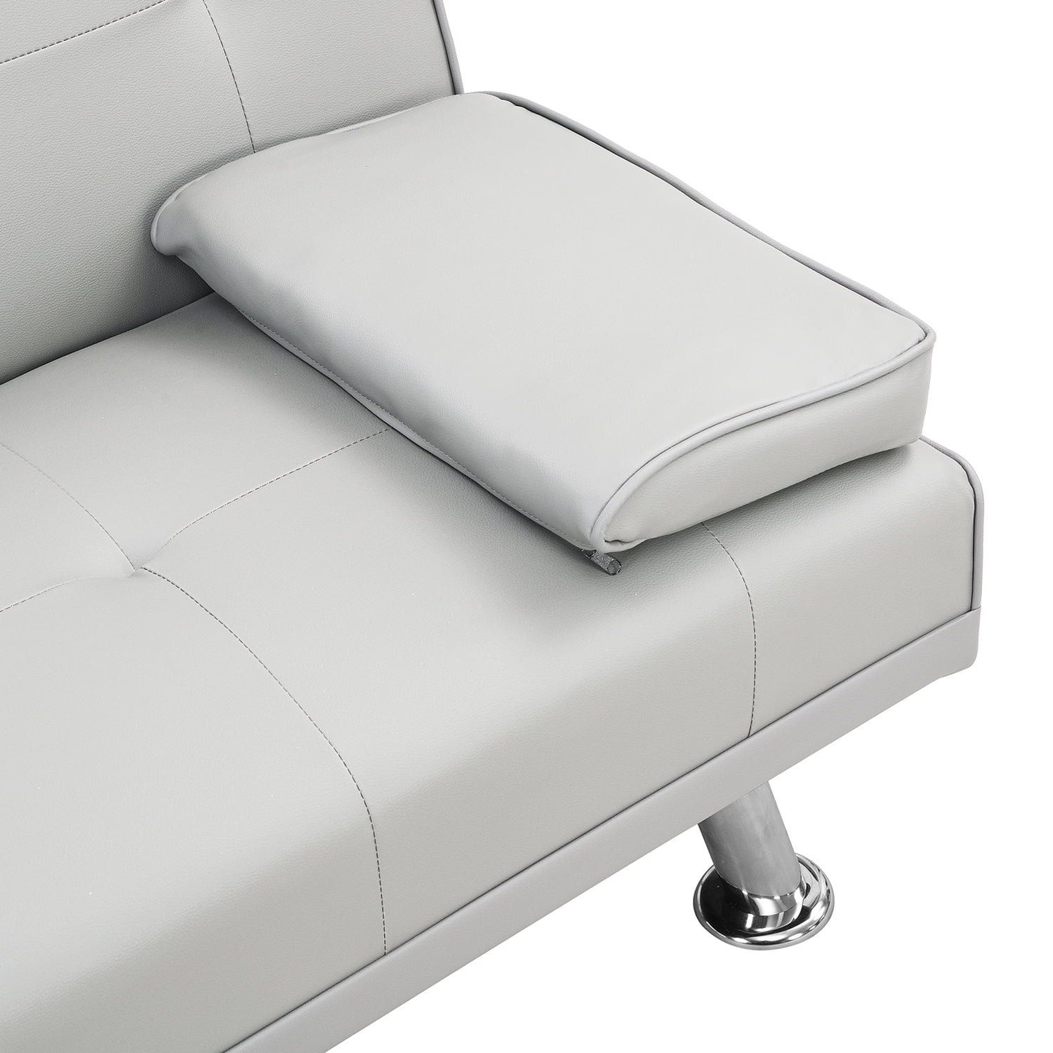 Kadyn Futon Sofa, Mid Century Sofa Bed with Armrest, Leather Futon for Office, White Kadyn Futon Sofa, Mid Century Sofa Bed with Armrest, Leather Futon for Office, White