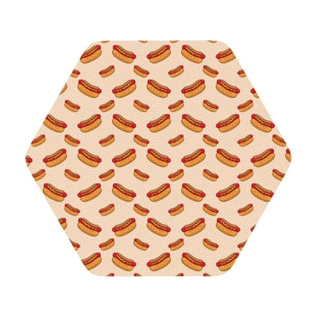 

Matuu Hot Dog 2 for Cup Coasters Set of 6 Leather Coasters Desk Coasters for Office Measures 4” x 4” Hexagon