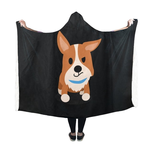 HATIART Couverture à Capuche Mignon Animal de Compagnie Corgi Chien Portable Couverture 50x60 Pouces Comfotable à Capuche Jeter Wrap