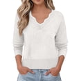 thumbnail image 2 of Women's Solid Color V-Neck Knit Sweater, Lightweight Long Sleeve Pullover Top, Cozy Casual Fall Outfit 2025, Simple and Elegant Loose Fit Tops for Daily Wear White XL, 2 of 5