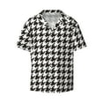 thumbnail image 2 of Lsque Houndstooth Black And White print Men's Cuban Collar Short Sleeve Shirt Summer Beachwear Casual Button Down Fashionable Vacation Leisure Shirt-4X-Large, 2 of 7