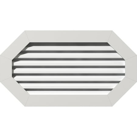 

30 W x 24 H Horizontal Elongated Octagon (35 W x 29 H Frame Size): Functional PVC Gable Vent w/ 1 x 4 Flat Trim Frame