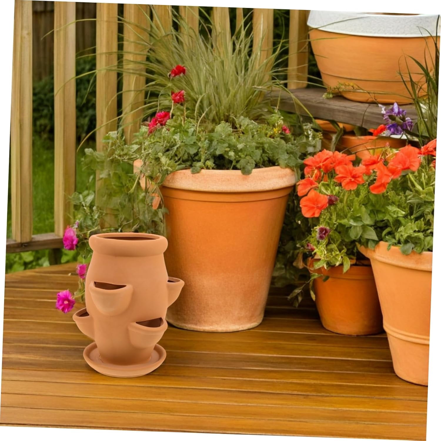 ABCISI Strawberry Tower Planter Succulent Pot for Use Versatile Planter for Flowers Succulents and Strawberries Aesthetic Terracotta Design