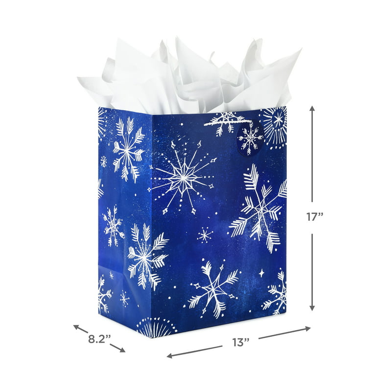 Hallmark 17 Extra Large Holiday Gift Bags with Tissue Paper (3 Gift Bags:  Starry Snowflakes on Navy Blue) 