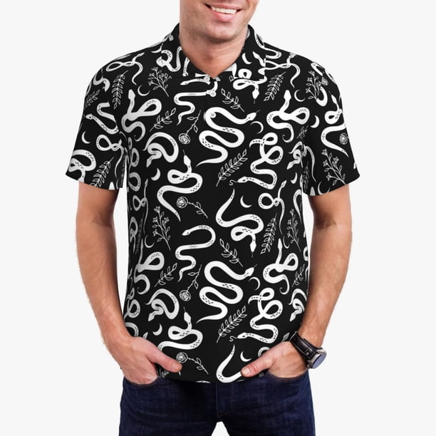 Fotbe Hand Drawn Snake Camiseta Polo de Golf para Hombre con Estampado – Camisa Deportiva Transpirable con Cuello Abotonado-Large