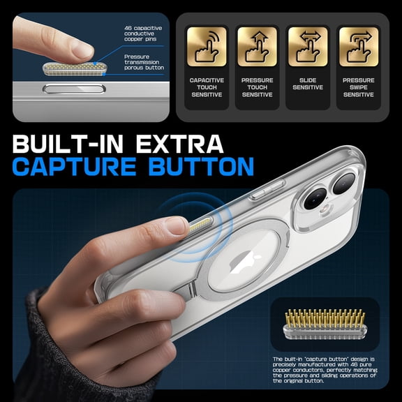 SUPCASE Quick Access Button Design for iPhone 16 6.1" MagSafe Case, with Ring Stand Strong Magnetic [Military-Grade Protection] Shockproof Phone Cover for Apple iPhone 16, 6.1", Clear