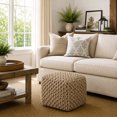 thumbnail image 5 of Casafield Square Pouf Ottoman, Beige Ivory - 18.5" W x 18.5" D x 14.5" H Cotton Knit Foot Stool - Boho Floor Pouffe for Living Room, 5 of 8
