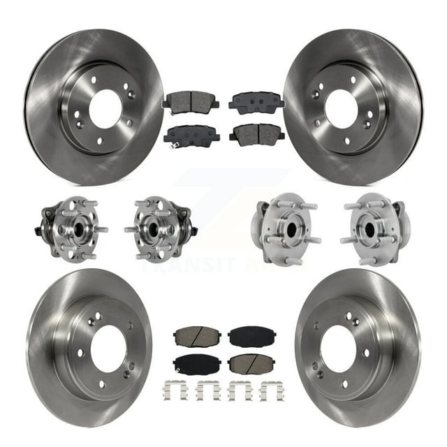 Transit Auto Front Rear Hub Bearings Assembly Disc Brake Rotors and Semi-Metallic Pads Kit (10Pc) for Car 2022 Hyundai Kona FWD with 2.0L with Electric Parking - Left Right Side KBB-131158
