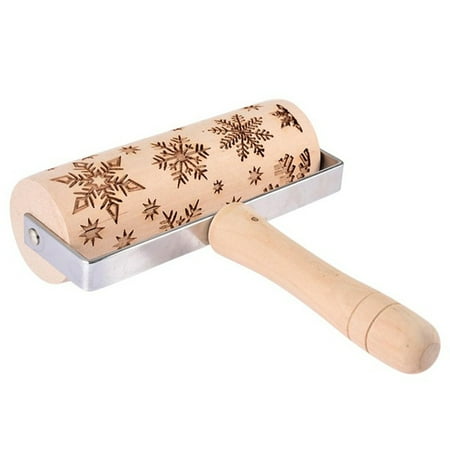 

Peryerana Engraved Durable Hand-held Kitchen Printing Rolling Pin Embossed Wooden Roller Baking Tools Big Snowflake