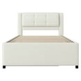 thumbnail image 4 of Euroco Upholstered Full Platform Bed with Pop-up Twin Trundle for Kids Teens Bedroom, 2 Beds in One, Beige, 4 of 12