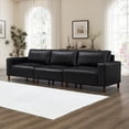 thumbnail image 3 of 2 Pieces Mid-Century Modern Faux Leather Sofa Set, 5 Seats PU Leather Upholstered Couch With Solid Wood Legs For Living Room Apartment Office, 3 of 12