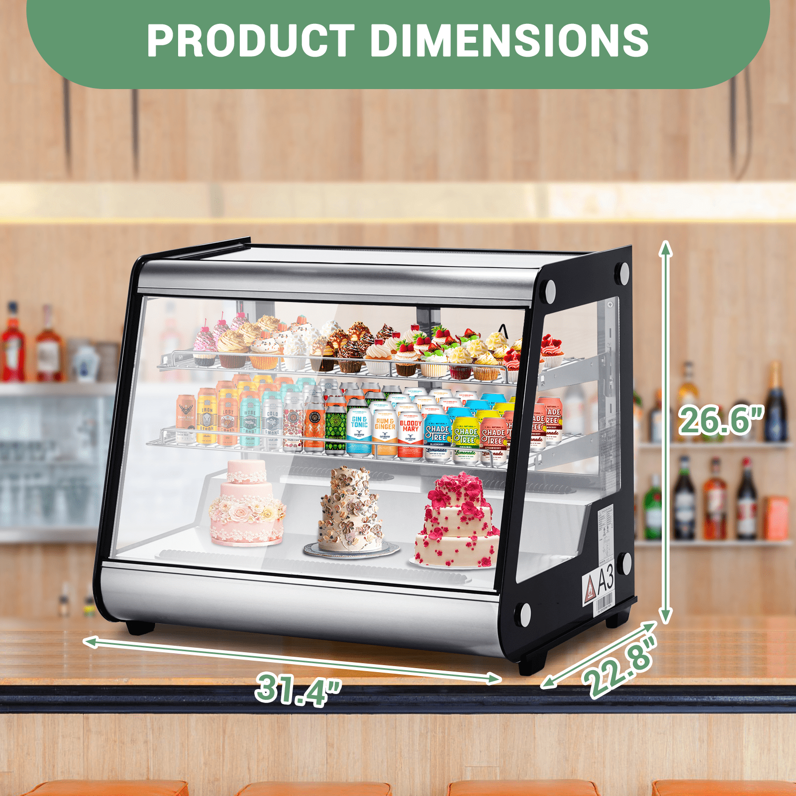 5.3 Cu.Ft Commercial Countertop Refrigerator Display Case, Anti-Fog Pastry Dessert Fridge with Double-Layer Tempered Glass, 2 Adjustable Shelves & Digital Temp Control for Bakery, Cafe