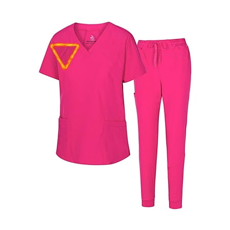 M&M SCRUBS Womens  Cool 4-Way Stretch Jogger Scrub Set (Hot Pink  X-Large-Petite)