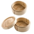 thumbnail image 1 of 3pcs 8 Inch Bamboo Steamers Chinese Dim Sum Cookers Dessert Lotus Leaf Rice Steamers Kitchen Cooking Tools with Cover, 1 of 8