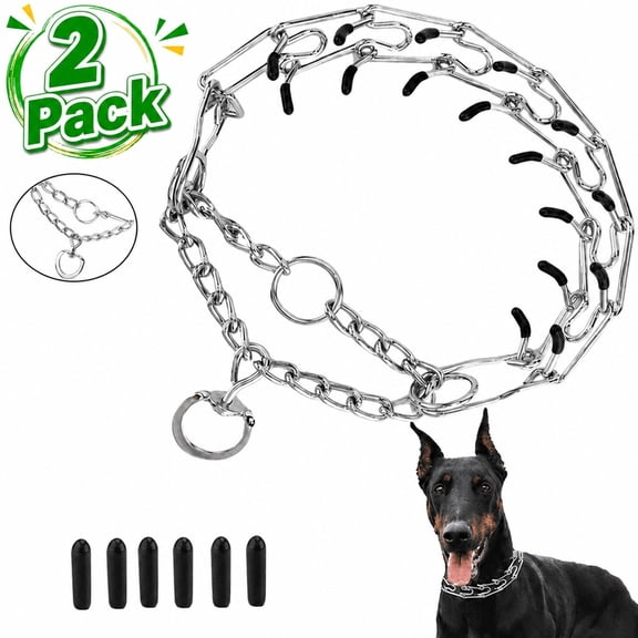 2 Pack Dog Prong Training Collar, Adjustable Links with Rubber Tips Quick Release Buckle, Obedience Behavior Training for Small Dogs(Size:S)