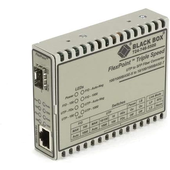 Restored Black Box FlexPoint LMC1017A-SMST Fiber Media Converter Single-Mode Transceiver, Gigabit Ethernet (Refurbished)