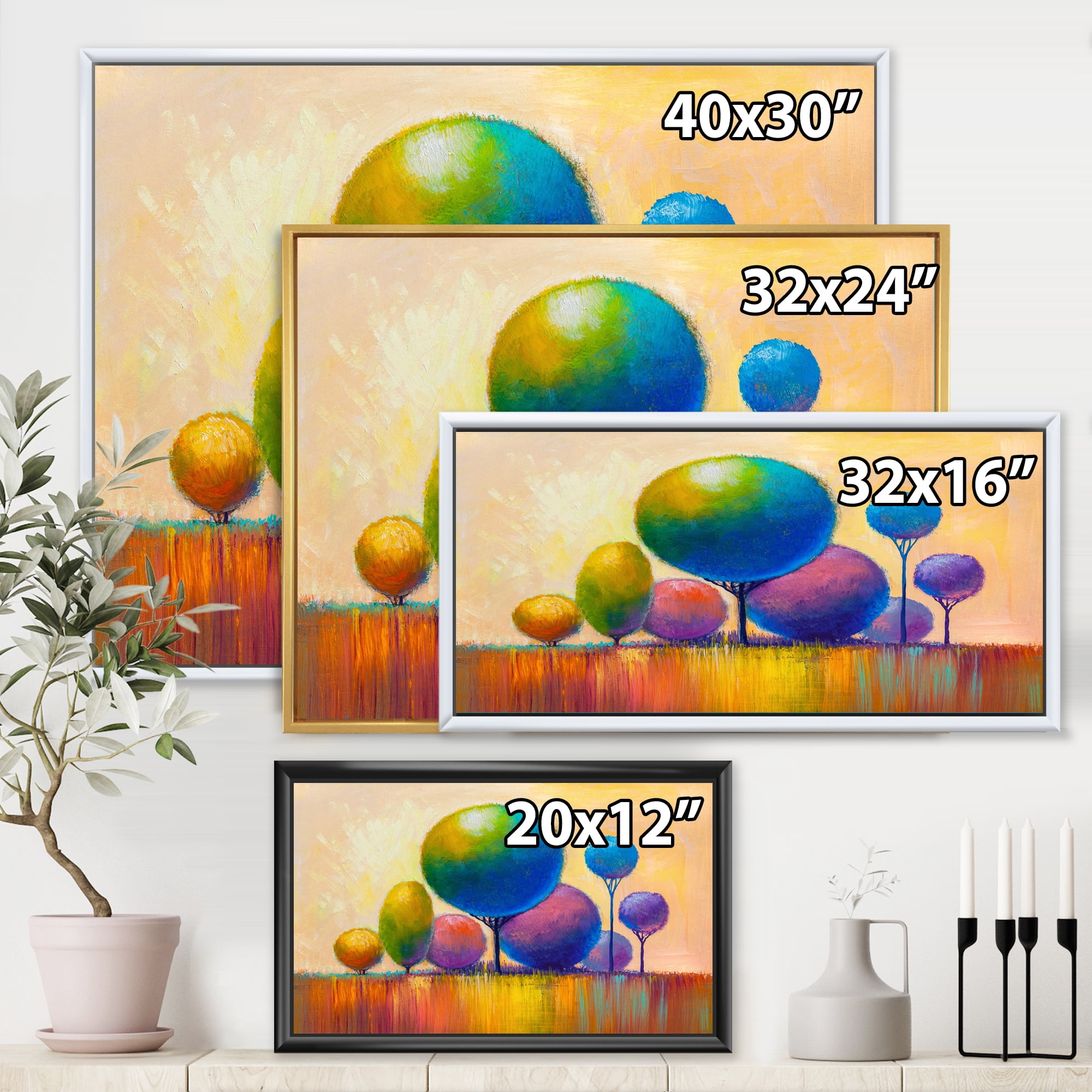 Designart 'Ornamental Colourful Trees VIII' Modern Framed Canvas Wall Art Print